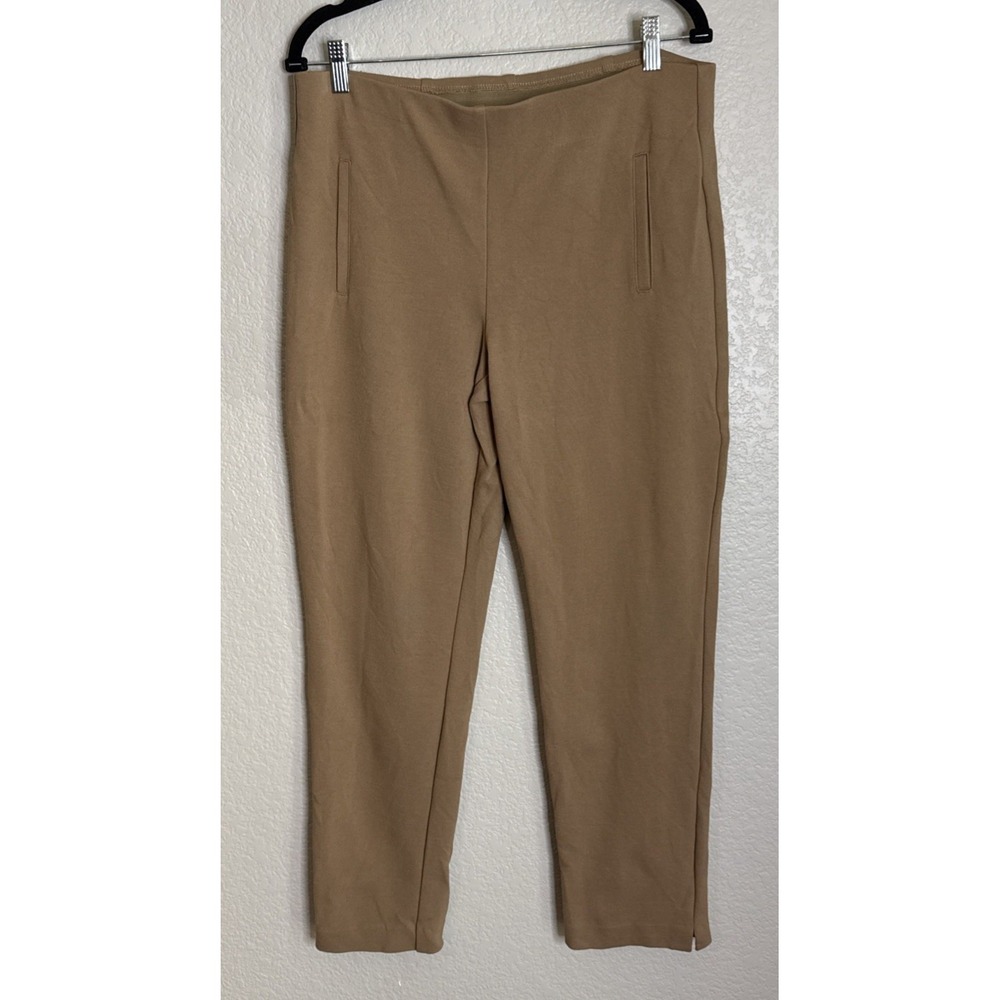 Chicos Womens 2 US Large Tan Ankle Pants Pull On Preppy Career Travel Comfort